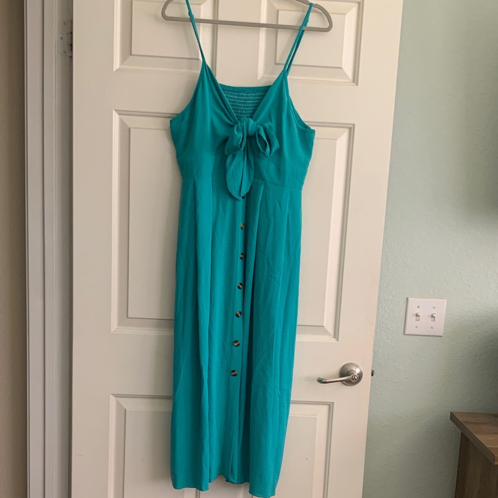 SHEIN Teal Midi Dress with Button Detail